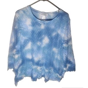 Alfread Dunner women's blue/white crochet   design long-sleeved tunic size XL